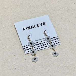 Boho Beaded Flower Earrings in White and Black.